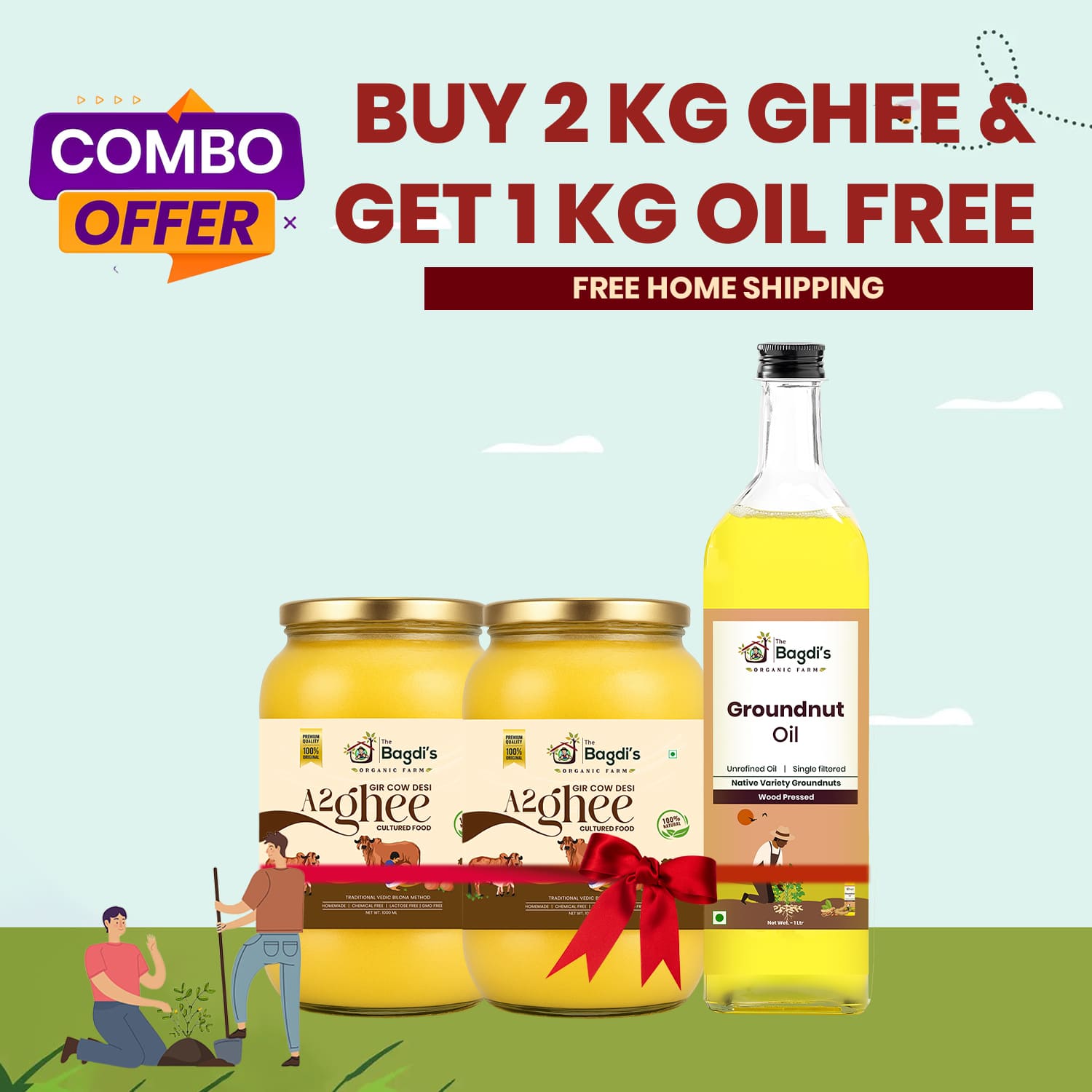 2L Gir Cow Ghee +1L groundnut oil free
