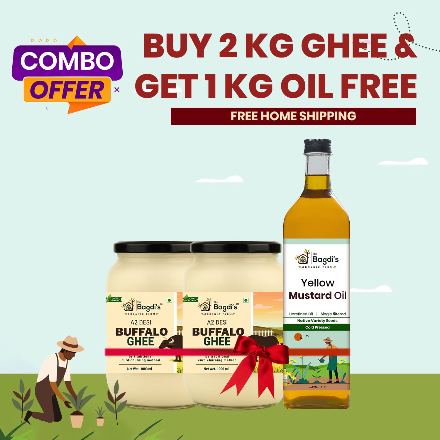 2L Buffalo Ghee + 1L yellow mustard oil free